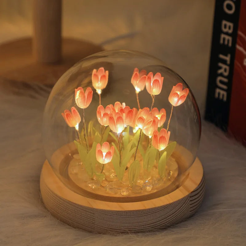 Tiktok Hot Sale Bedroom Decoration Dome Led Glass Flower Lampara De Tulipan for Gift