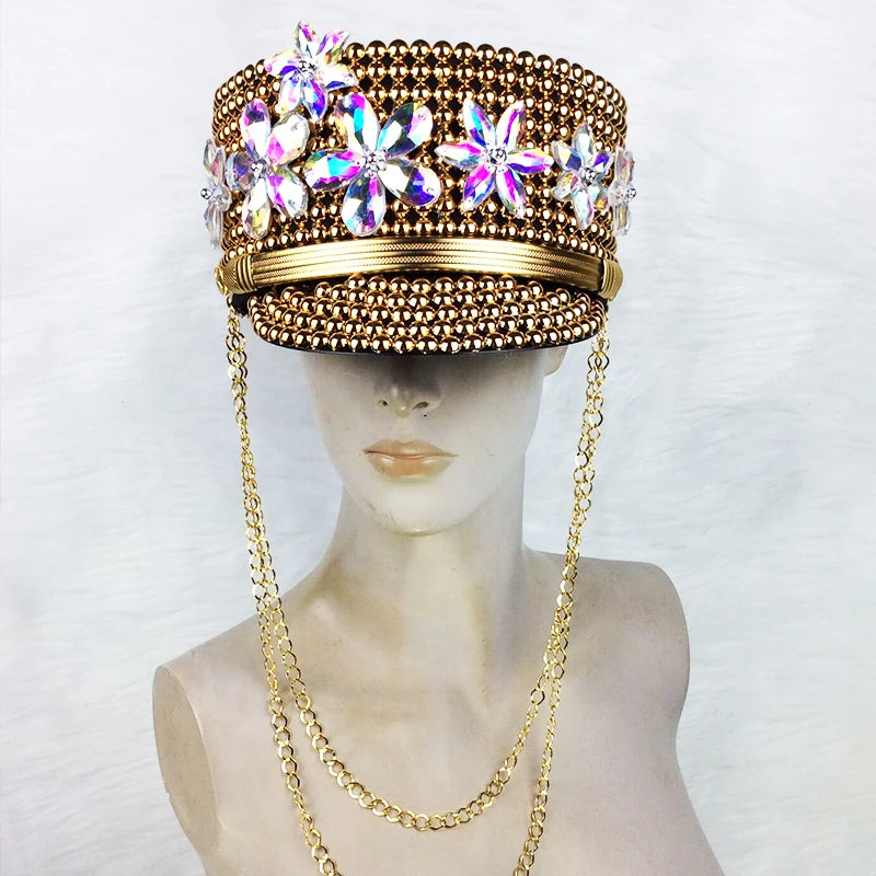 Dance Show Festival Fashion Handmade Adult Captain Costume Performance Stage Party Hat Carnival Hats