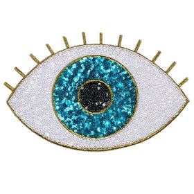 Custom Logo Iron on Big Eye Sequin Embroidery Patches Glitter Eyeball Applique DIY Decor for Kid Adult Clothing Jacket