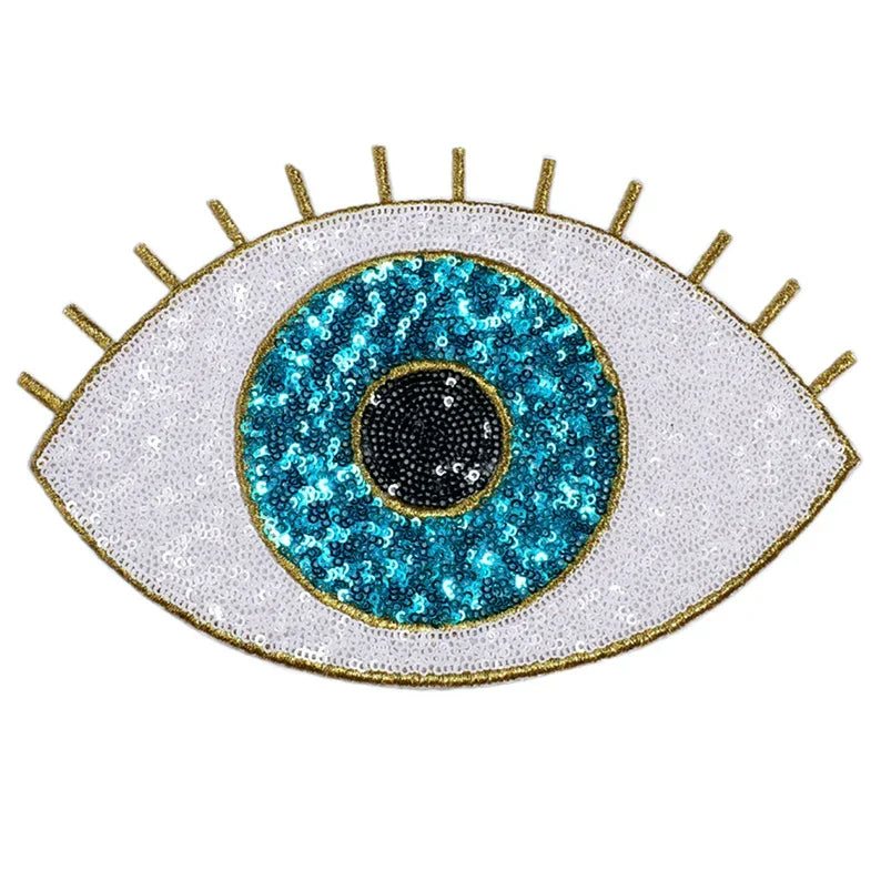 Custom Logo Iron on Big Eye Sequin Embroidery Patches Glitter Eyeball Applique DIY Decor for Kid Adult Clothing Jacket