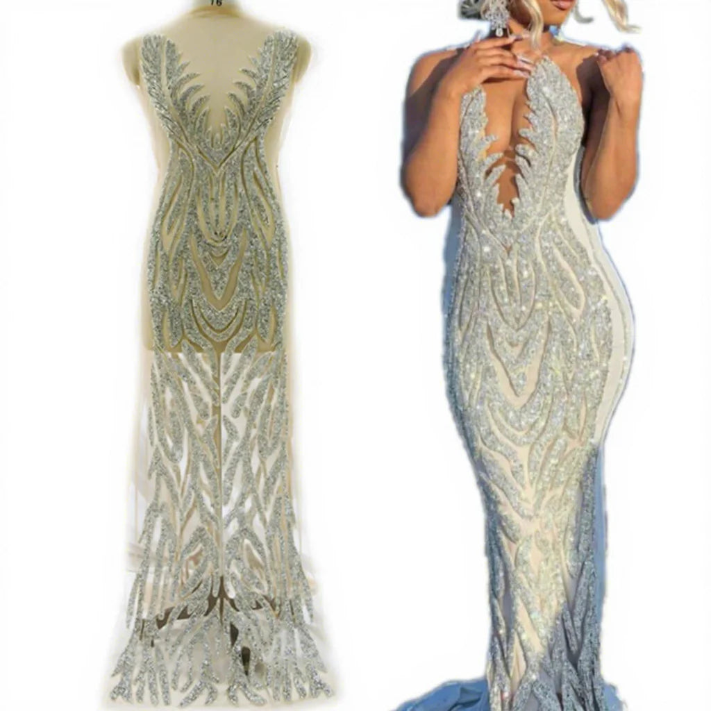 Handmade Sewing Crystal Appliques Classic Color  Sliver Gold Rhinestone Full Body Applique WDP-368