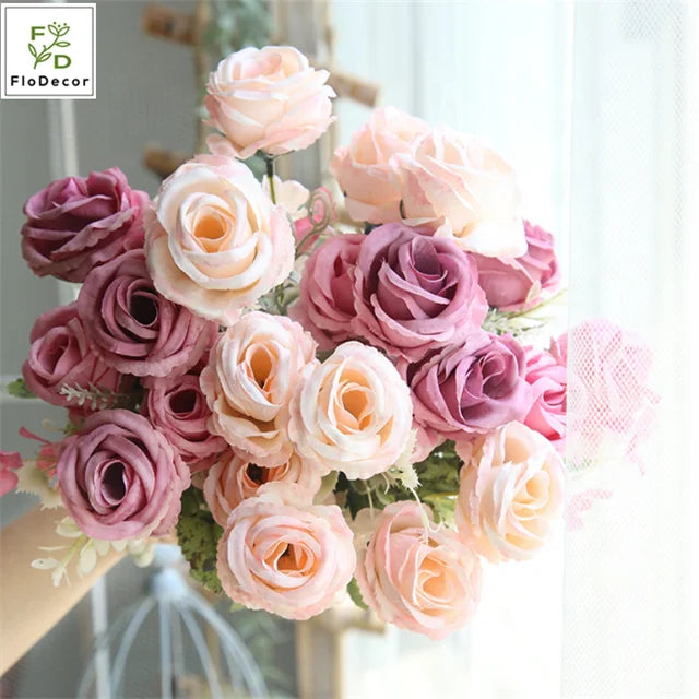 6 Heads Artificial Silk Rose Flower Bouquet for Birthday Wedding Party Decoration