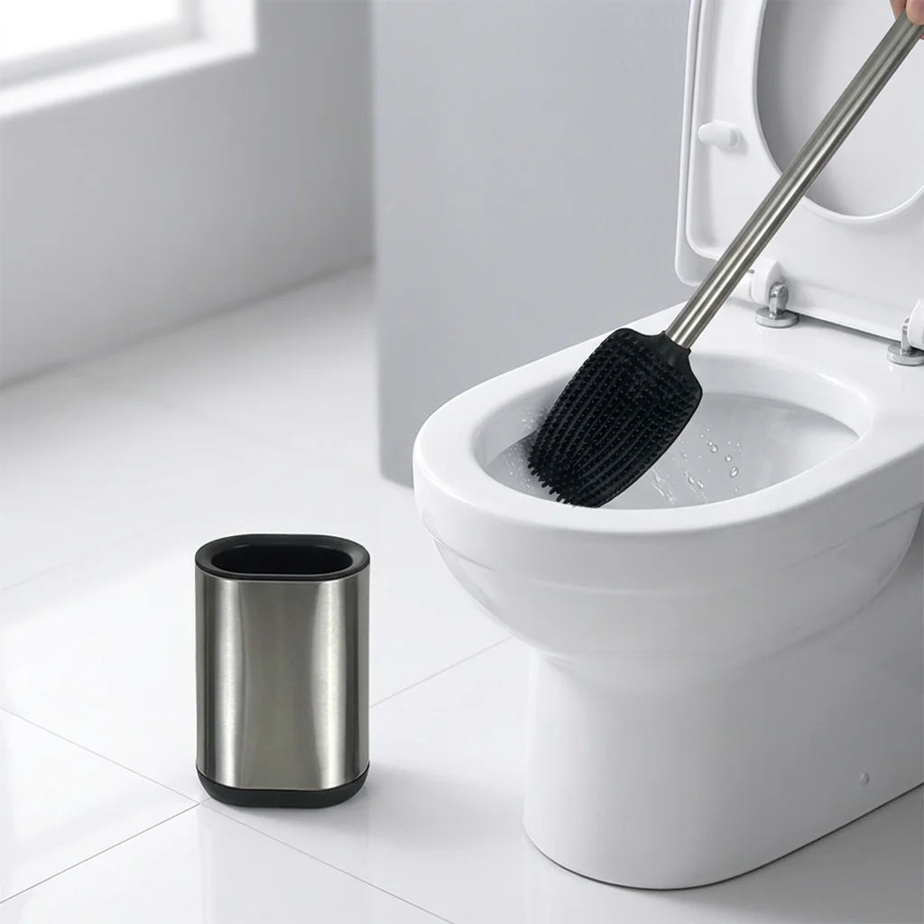 Stainless Steel Silicone Bathroom Toilet Bowl Brush Set No Scratch Soft Cleaner Toilet Brush with Cup