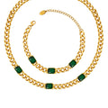 European and American Thick Chain Green Glass Stone Necklace Pendant Bracelet Set Non-Fading Jewelry Sets for Women