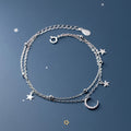 Fashion Genuine 925 Sterling Silver Double Layer Beads Chain Moon Star Charm Bracelets for Women Wedding Valentine's Day Jewelry