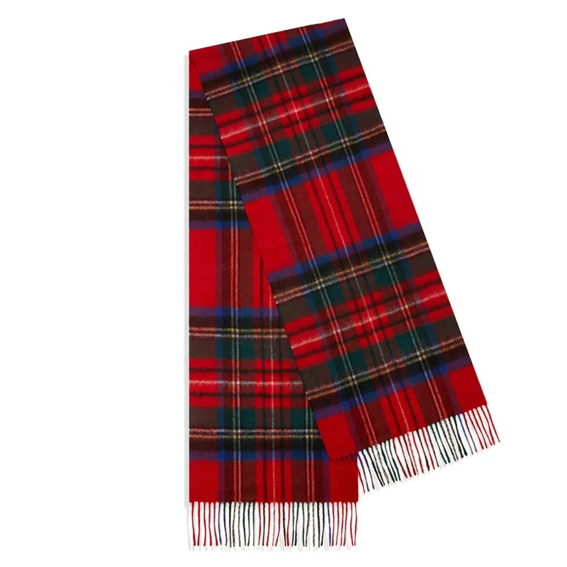 Inner Mongolian 100% Pure Wool Women Tartan Plaid Scarf Luxury Soft Classical  Winter Thermal Cashmere Scarves Checker Shawl
