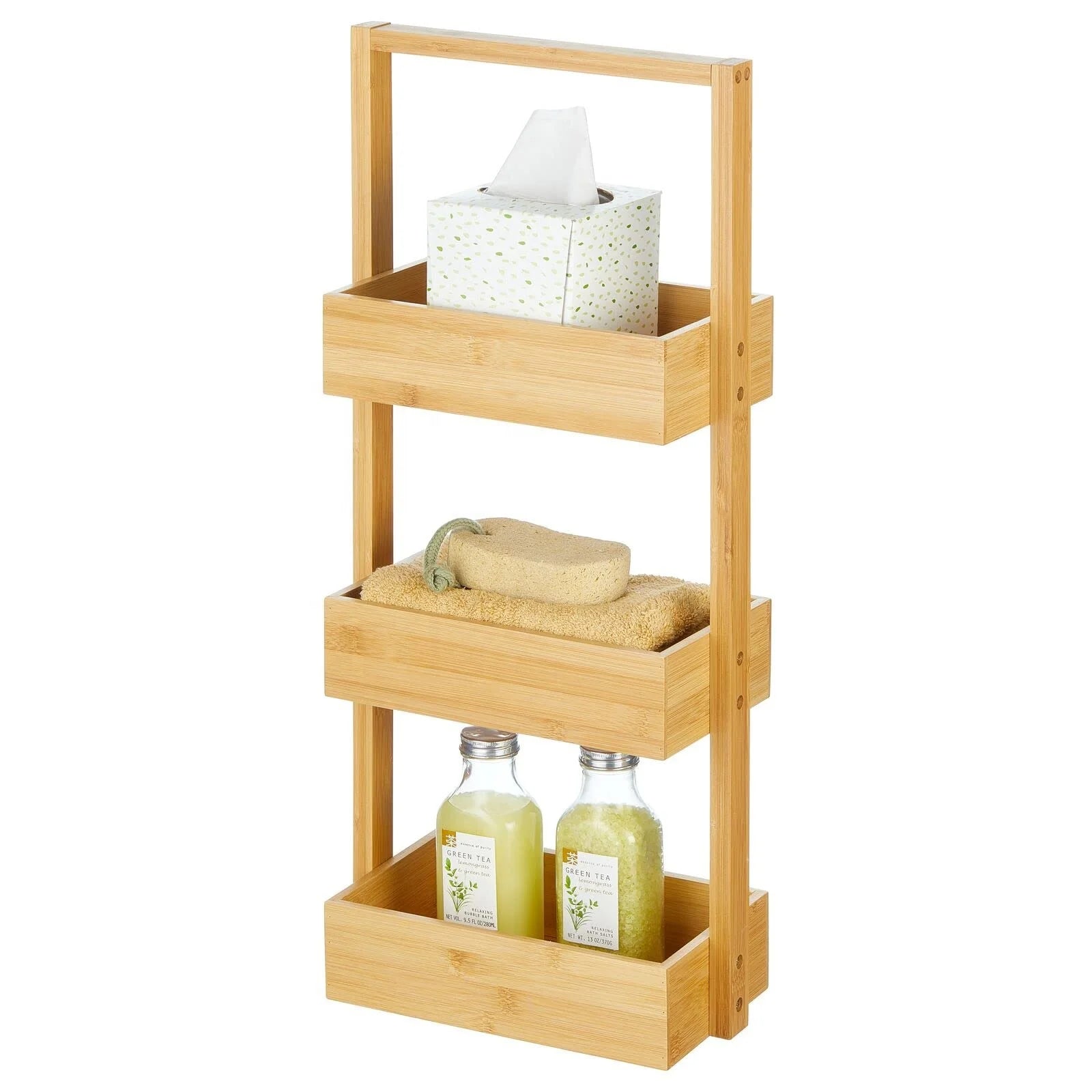 3-Tiered Bamboo Storage Shelf for Bathroom Wooden Storage Holders Room Decor Shelves Decorative Organizer Bins for Bath Towels