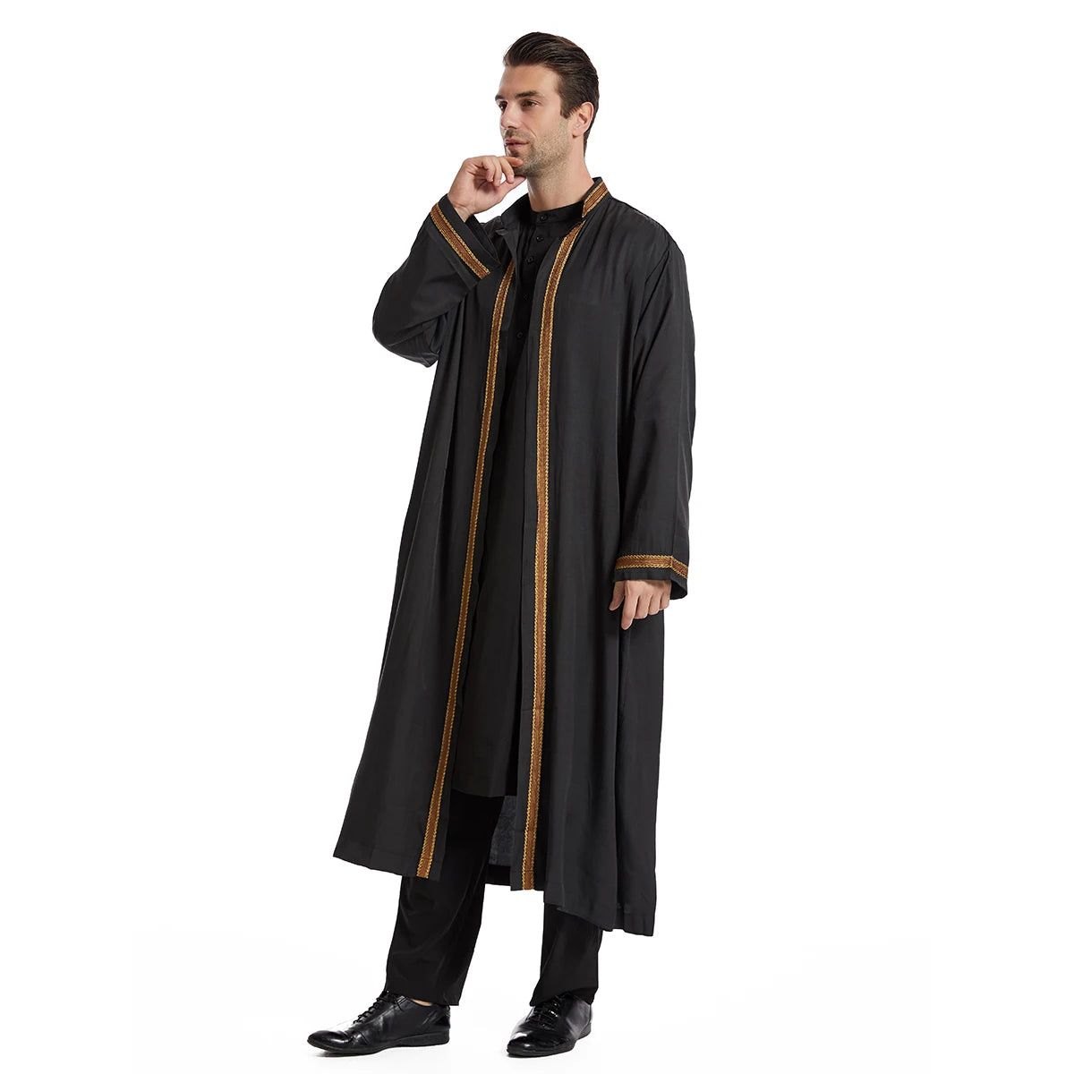 Ramadan Eid Men's Long Sleeve Cardigan Kimono Muslim Arabic Islamic Jubba Thobe Robe Polyester Abaya Morocco Turkey Elegant