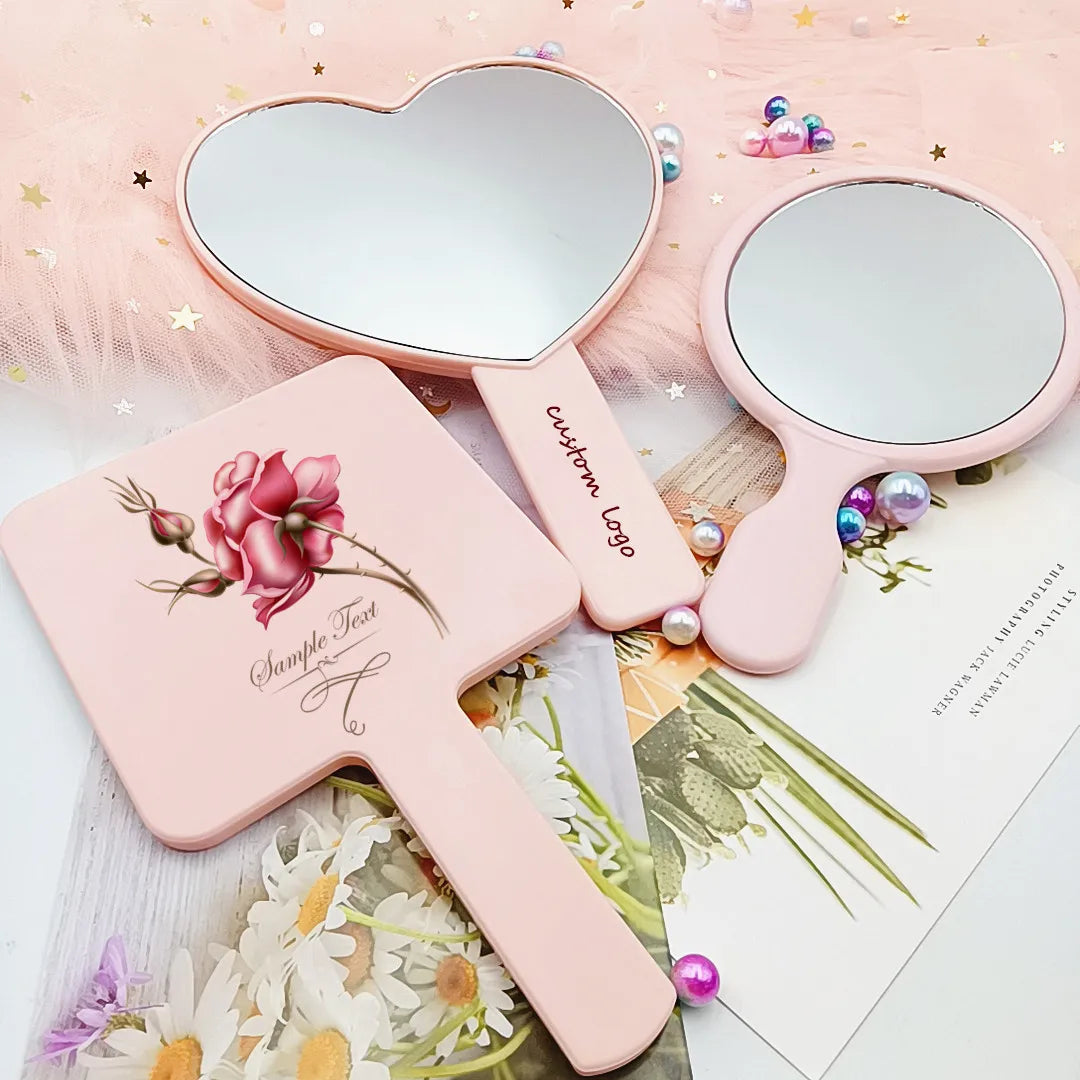 Low Moq OEM Hand Held Mirror Private Label square Mirror Cosmetics Makeup Hand Mirror with Handle