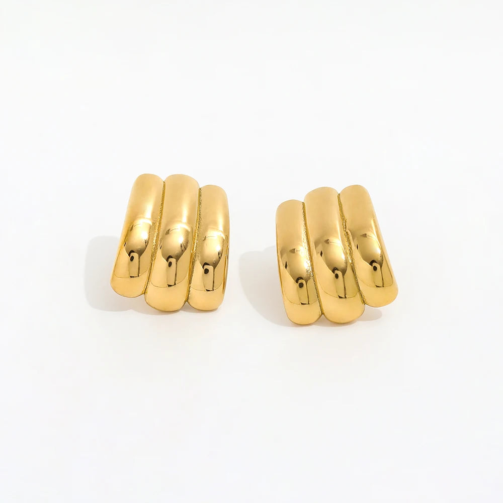 JOOLIM Jewelry PVD 18K Gold Plated Croissant Three Layer Band Hoop Earring Stainless Steel for Women Earrings Trendy Jewelry MegaBDM