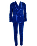 Royal Blue Velvet Double Breasted Shawl Lapel Groom Tuxedos Men Suits Wedding Prom Dinner Best Man Blazer (Jacket+Pants+Vest)