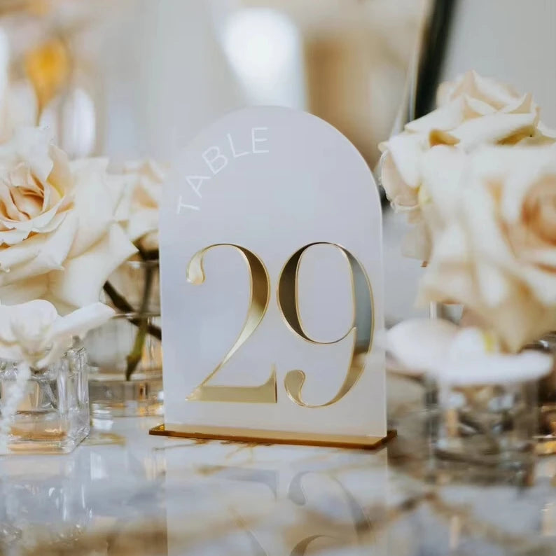 Wholesale Custom Personalized Banquet Matte Frosted Acrylic Gold  Mirror Wedding Table Number Signs Holder Restaurant Place Card
