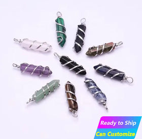 23/24 New Model Custom Natural Healing Hand Carved Stone Gemstone High Quality Necklace Charms Wire Wrapped Crystal Pendant