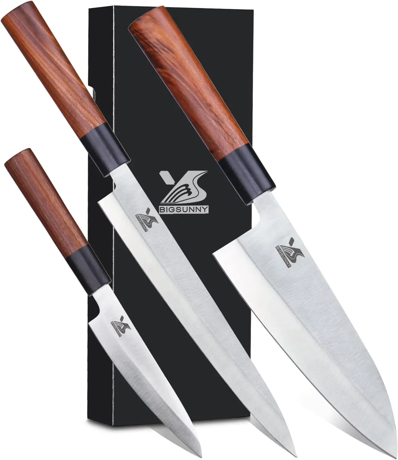 BIGSUNNY Set of 3 Pcs Sashimi Knives Stainless Steel Sushi Knives Set Slicing Fish Knife Set