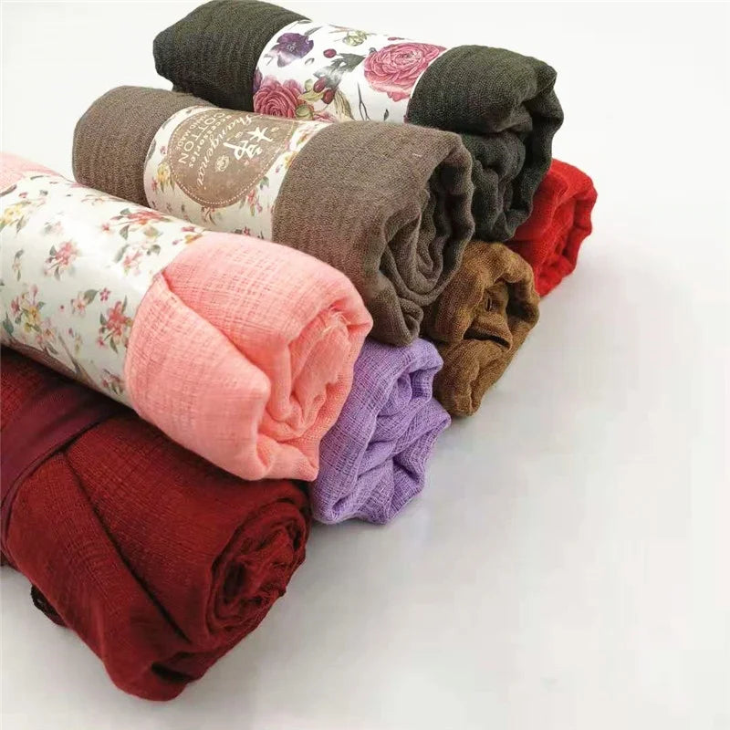 Factory Price Colorful Crinkled Hijab Islamic Scarf  Abaya Turkey Long Shawl Malaysia Bawal
