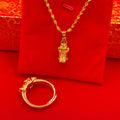 Dubai Gold Pixiu Necklace Pendant Ring Set Sand Gold Clavicle Chain Small Pixiu Ring Brass Color Guarantee