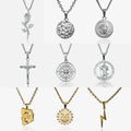 Men Crucifix Pendant Saint Christopher Necklace Custom Angel Wing Pegasus Necklace Gold Plated Jewelry Travel Compass Necklace