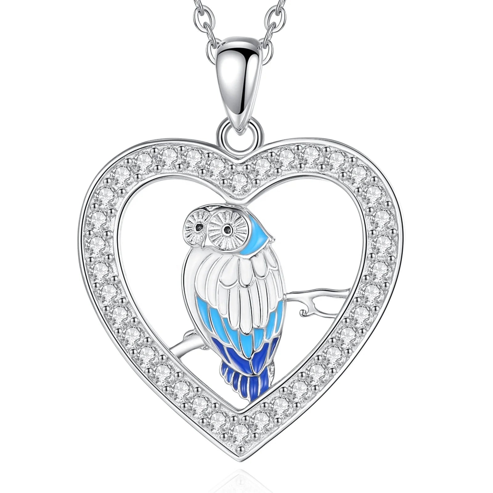 Fashion Jewelry 925 Sterling Silver Jewelry Colorful Cute Animal Owl Pendant Necklace for Men or Women