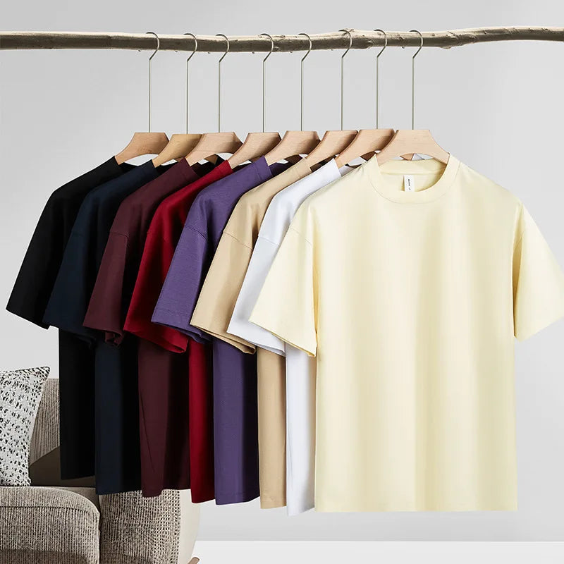 240g Solid Jersey Blank Customize Streetwear Heavyweight Crewneck Oversize Breathable Anti-Wrinkle Unisex T-Shirt