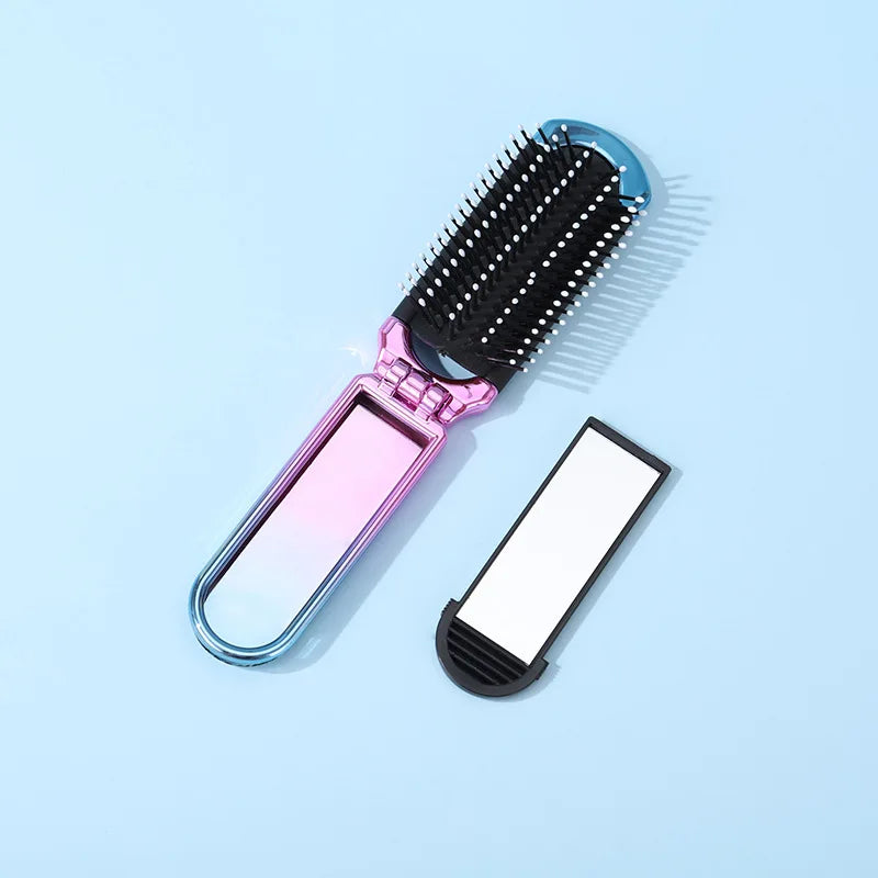Electroplate Mini Portable Foldable Comb Mirror Folding Comb Extractable Mirror Travel Pocket Mirror Comb