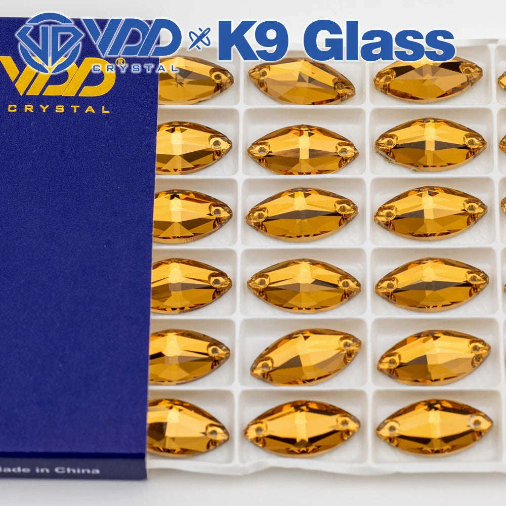 VDD S106 Lt.Co.Topaz Navette Top Quality K9 Glass Sew on Rhinestones Crystal Flatback Sewing Strass Stones Garment Wedding Dress