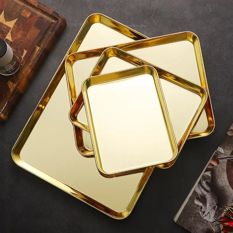 Hotel &restaurant Big Capacity Serving square Tray Custom Food Coffee Seeding Tray Stainless Steel Plate Rectangular Metal Tray