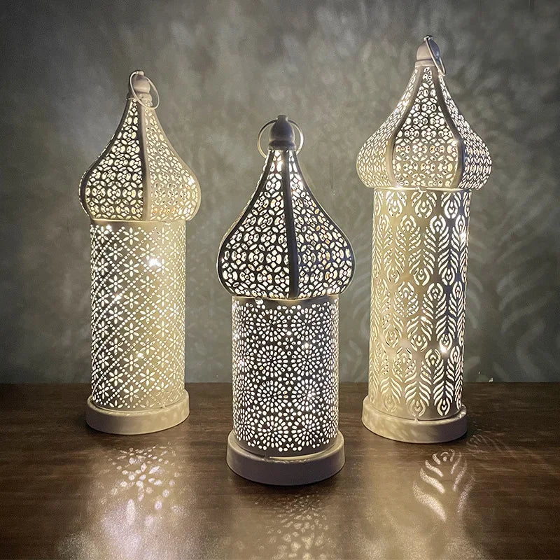 Ramadan Decoration Festival Lantern Light Decor Bedroom Decor Iron Lamp Eid Mubarak Muslim LED Lantern Hanging Ornament for Home