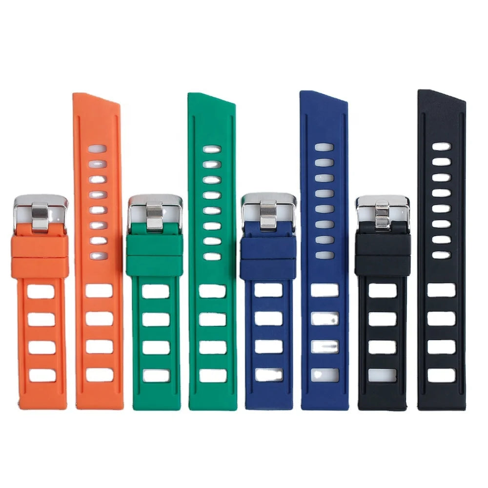 New Style 20mm 22mm Silicone Rubber Waterproof Watch Straps for Smart Watch Series With Stainless Steel Watch Buckle