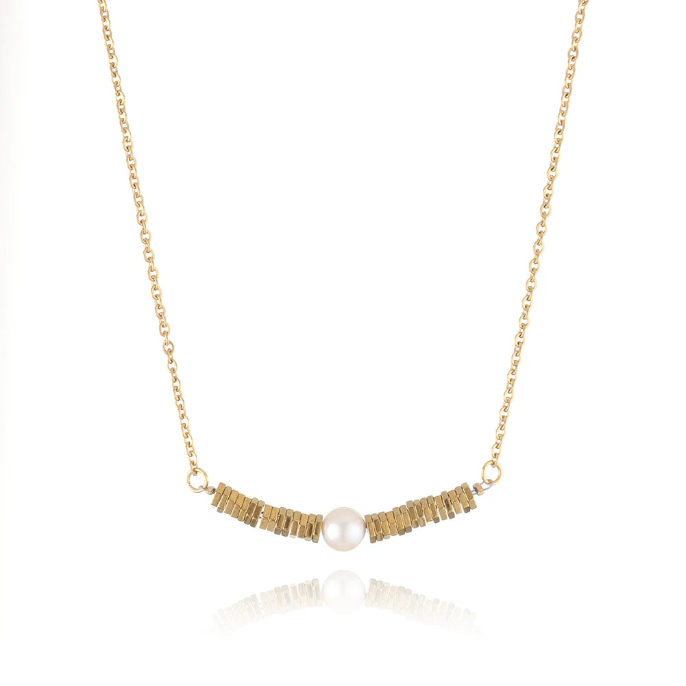 Customized Bohemian Style Women's Stainless Steel Pearl Choker Necklace Fashionable Jewelry