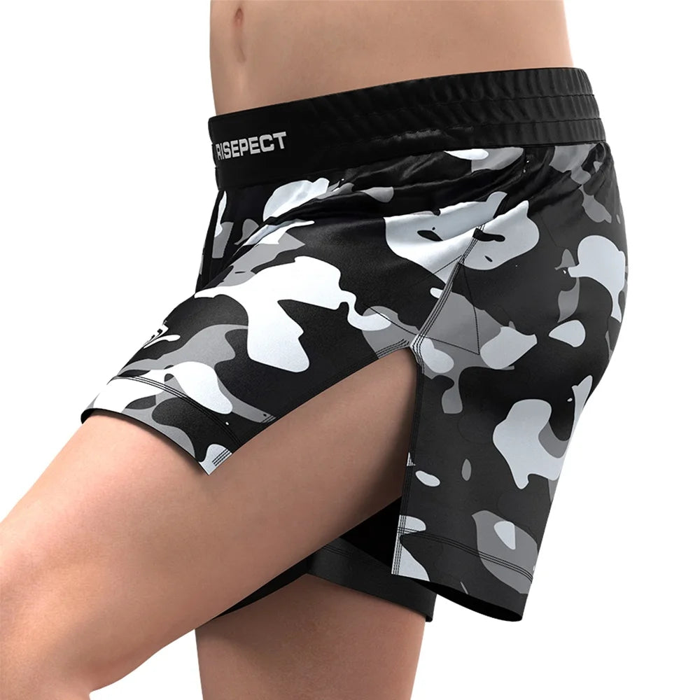 Plus Size Men MMA Shorts High Side Slit Cut Elastic Waistband Quick Dry and Lightweight Fabric Made for Fight Sports