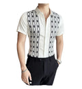 MTD-High Quality Men's Short Sleeved Trendy and Fashionable Printed Slim Fitting Shirt
