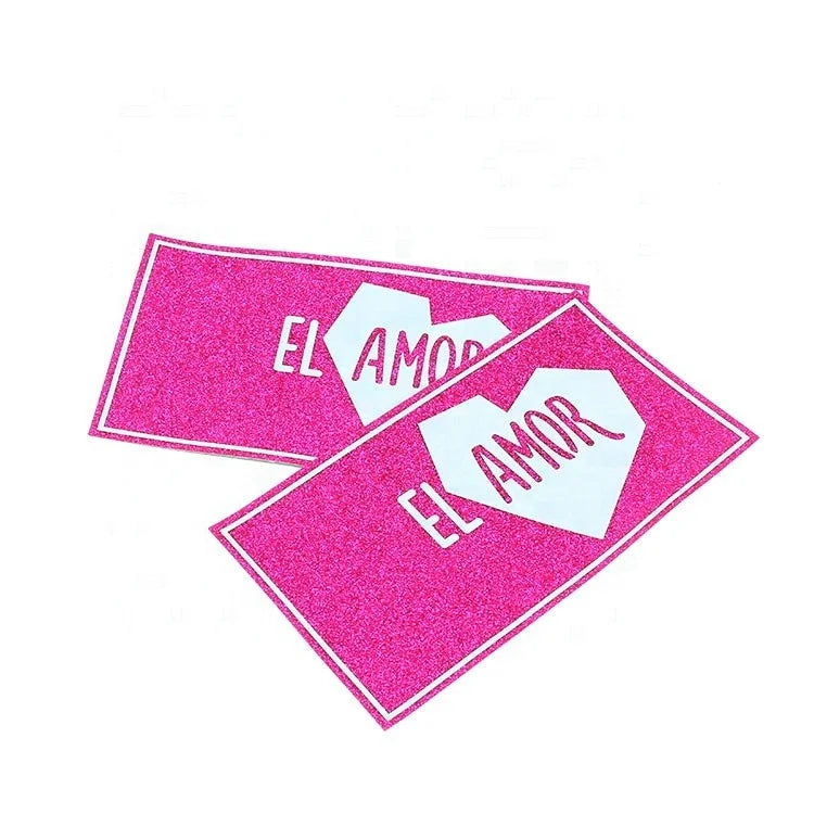 Sew on Custom Design Screen Printing Logo PU Leather Labels With Pink Glitter