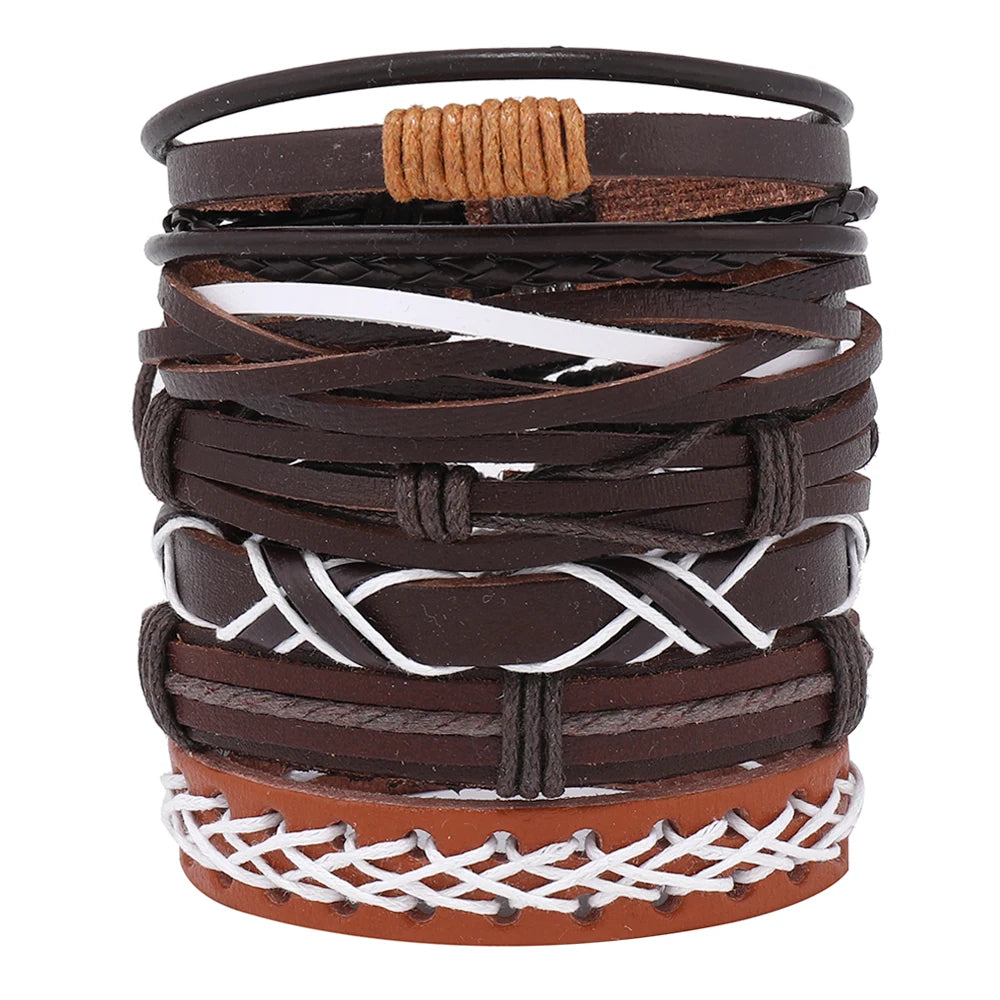 Wholesale Men's Vintage Leather Braided Bracelets Handmade Fashion Charm Bracelets