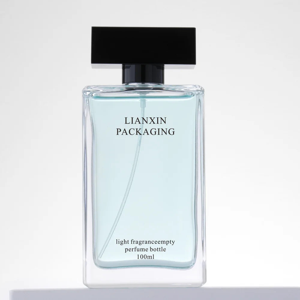 30ml 50ml 100ml Transparent Flat Square 15mm Crimp Neck Fragrance Bottle With Black Lid Glass Perfume Bottle