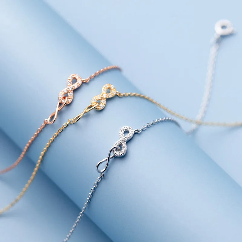 Wholesale Trendy Women 925 Sterling Silver Gold Plated Infinity Charms Foot Anklet for Girls