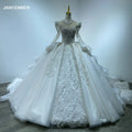 Luxury Wedding Dress Lace Sequins Appliques Crystal Beads Long Sleeves Court Train Princess Bridal Gowns New WM18