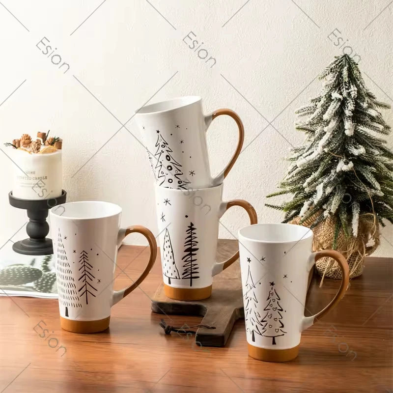 New Products Christmas Ceramic  Silk Printing Personalized Trapezoidal Mug Coffee Cup Water Cup