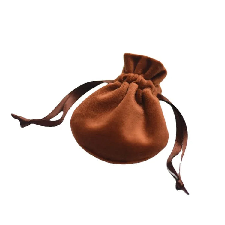 CSMD Chinese Manufacturers MOQ 1 Piece Ready to Ship Wholesales Luxury Velvet Flannel Brown Jewelry Drawstring Pouches for Rings