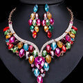 Jachon New Necklace and Earrings Jewelry Set Rhinestone Choker Necklace Banquet Bridal Set for Women and Girls