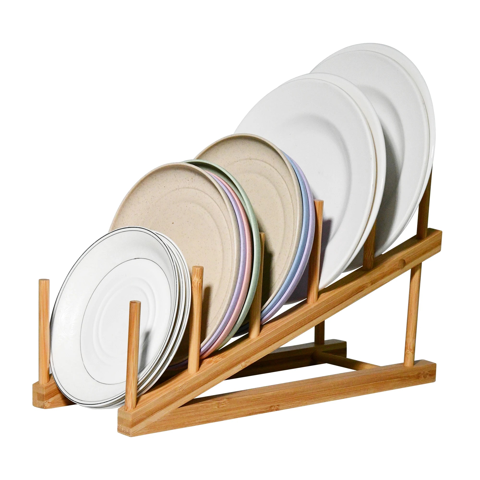 Dish Drying 5 Slots Wooden Natural Bamboo Kitchen Storage Organizer Stand Dish Drainer Rack Cups Pan Lid Cutting Board Holder
