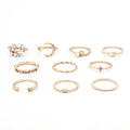 10 Pcs/set Finger Ring Jewelry Zircon Moon Star Round Beads Hollow Opening Knuckle Rings Set