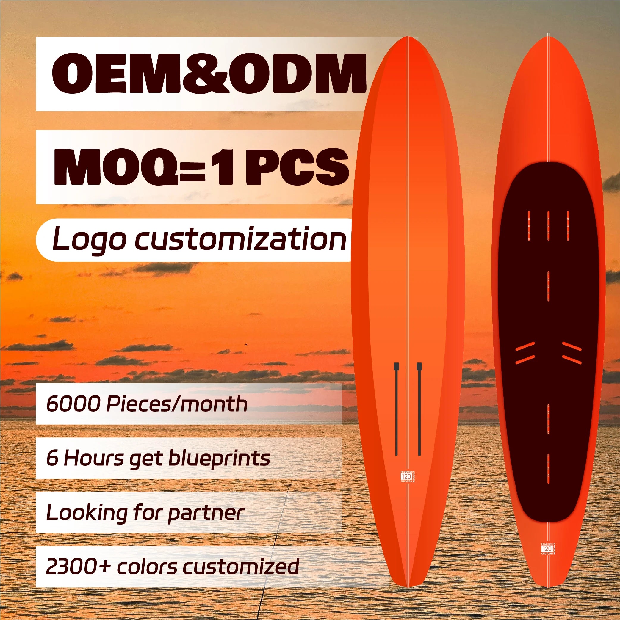 Unisex High-Performance 120L Downwind Carbon Foilboard Customized Clear Epoxy Fiberglass EPS Included Fin for Water Surfing