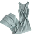 Wholesale Summer Sleeveless Korean Split Knit Long Dress Solid Color Bodycon Slim Wrap Hip with Hollow Out Casual Style