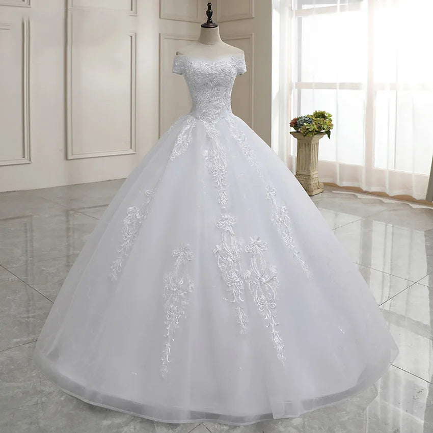 2023 New Arrival Stunning Off the Shoulder Wedding Gowns White Europe Elegant Plus Size Floor Length Wedding Dress