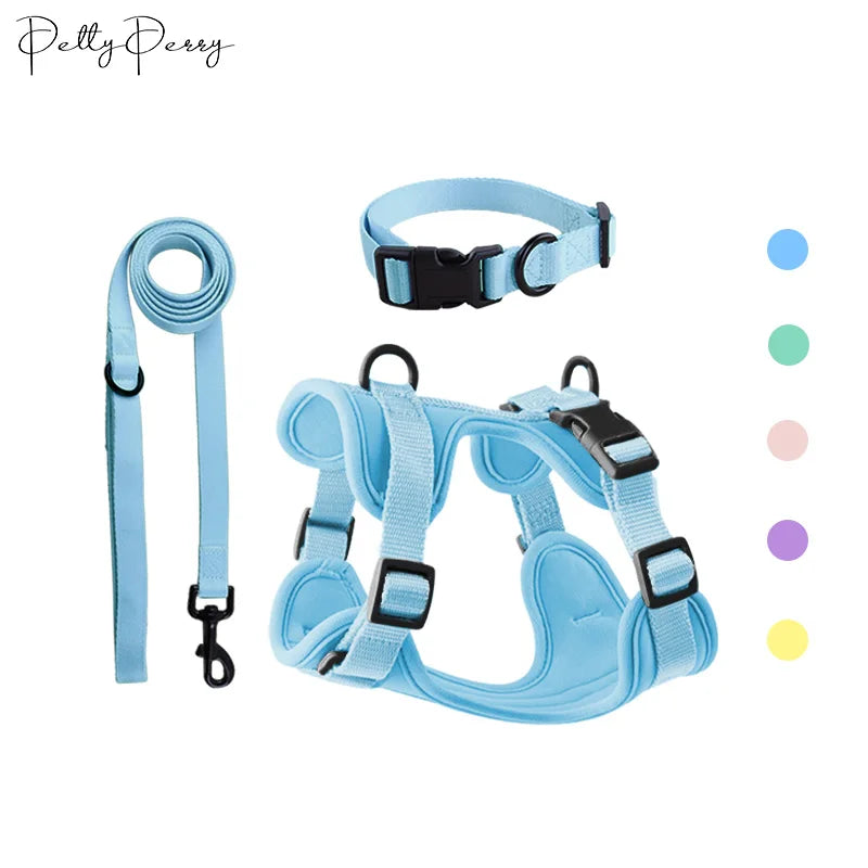 2026 Neoprene / Nylon Dog Harness Set Dispenser Waterproof Custom Dog Chest Strap Soft Adjustable Dog Vest Collar Matching Leash