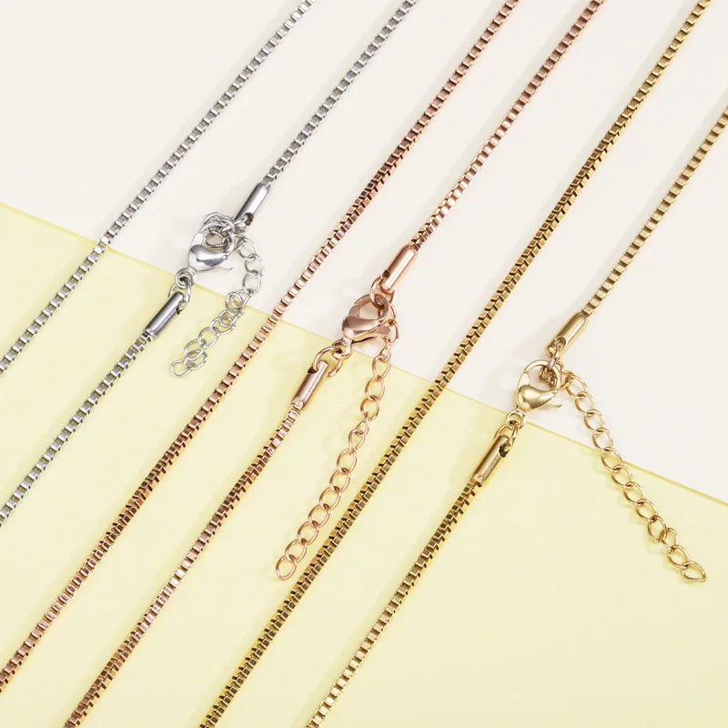 Vintage Women Stainless Steel Box Chain 1.5mm 45cm Box Chain Gold Pendant Necklace