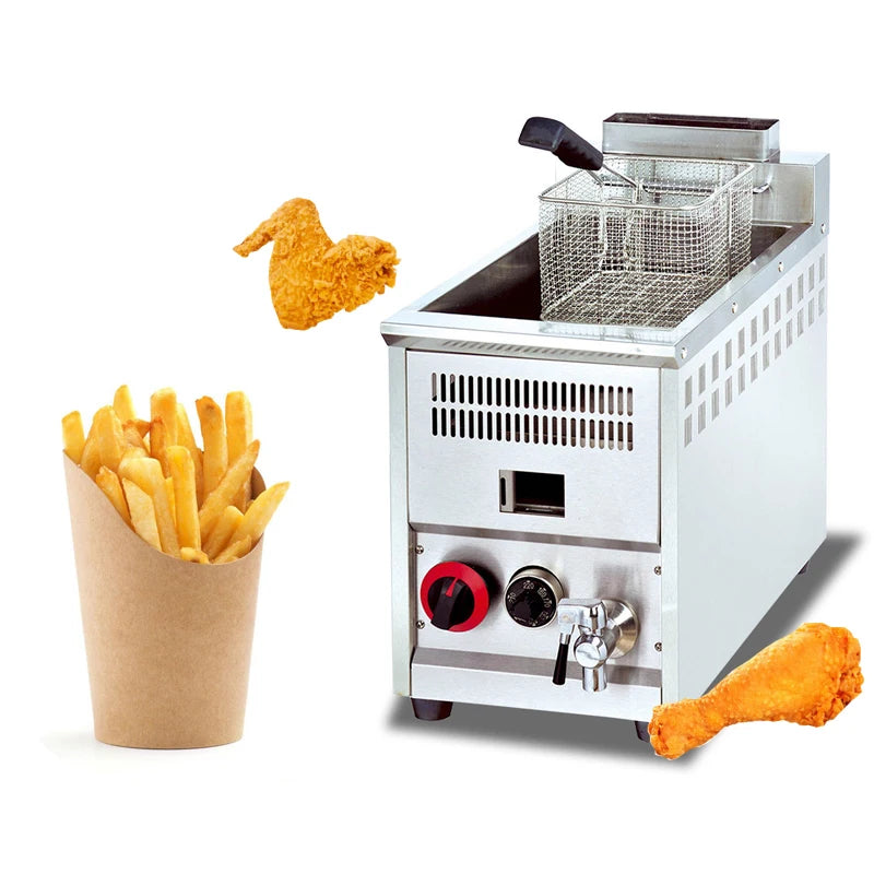 Gas Fryer 8L Capacity Commercial Deep Fryer Machine for Fried Chicken/French Fries/Fish Widely Used in Restaurant Canteen