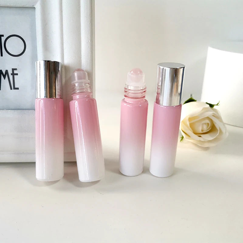 10ml Pastel White-Pink Glass Roll Bottle Empty Essential Oils Bottle Rose Quartz for Ball Roller Gemstones Pastel Glass Bottle