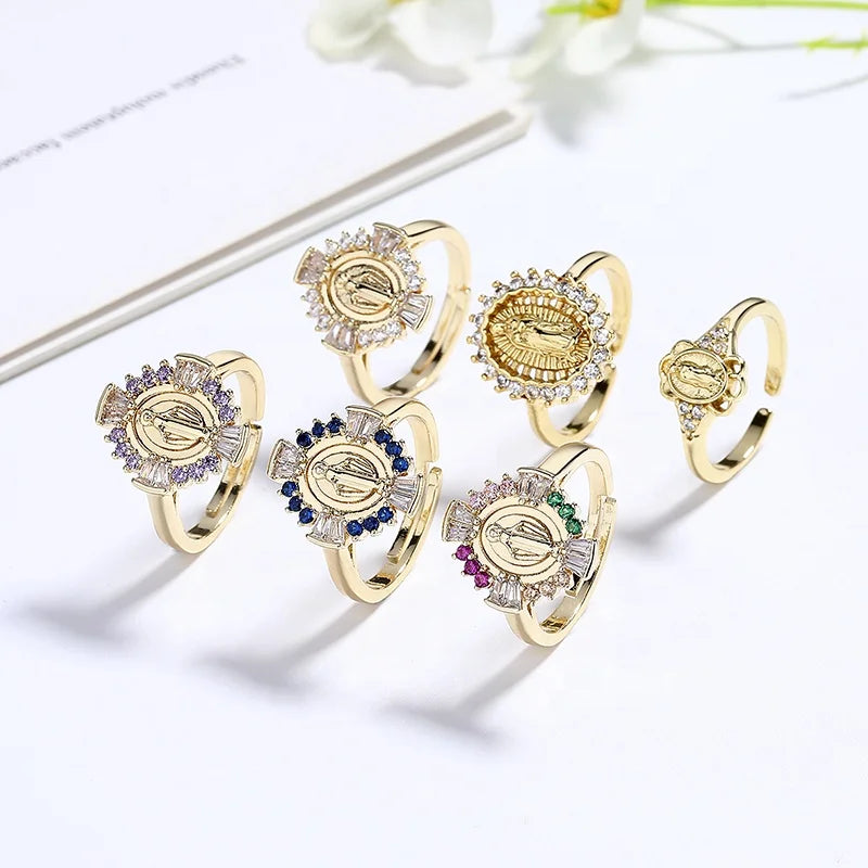 Custom the Cross Religion of the Virgin Mary 18K Gold Plated Fine Ring Sample Engagement Rings for Women