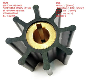 Rubber Impeller Closedl DJ PUMP 09-46-0801 Brass Impeller Sherwood 10187K Boat Impeller JABSCO 4598-0001 Seawater Pump Parts